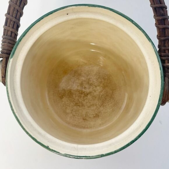 Vintage Japanese Biscuit Cookie Jar Rattan Handle Lidded Vibrant Floral - Picture 6 of 9